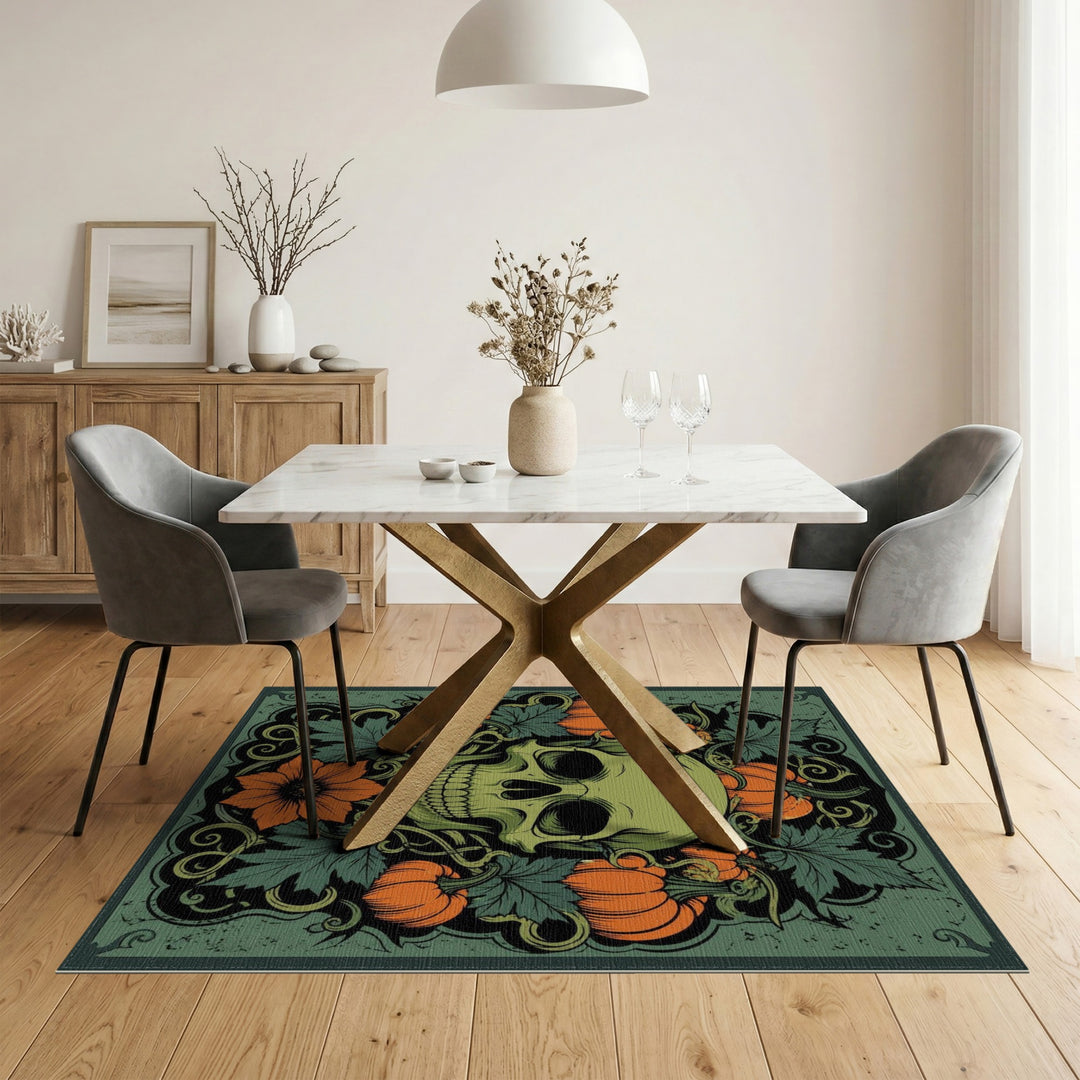 Green Skull Pumpkin Vintage Area Rug