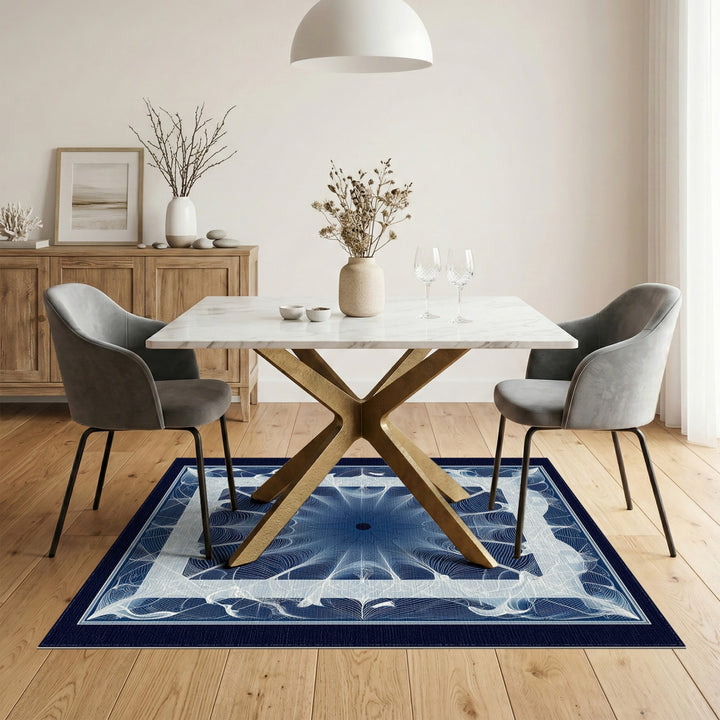 Blue Geometric Symmetry Area Rug