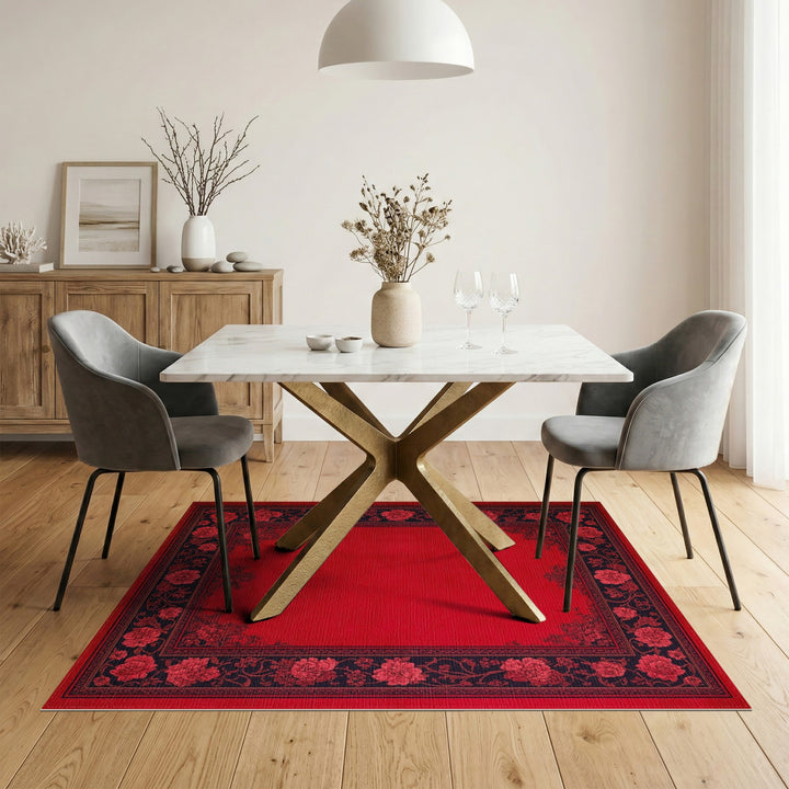 Red Floral Vintage Area Rug