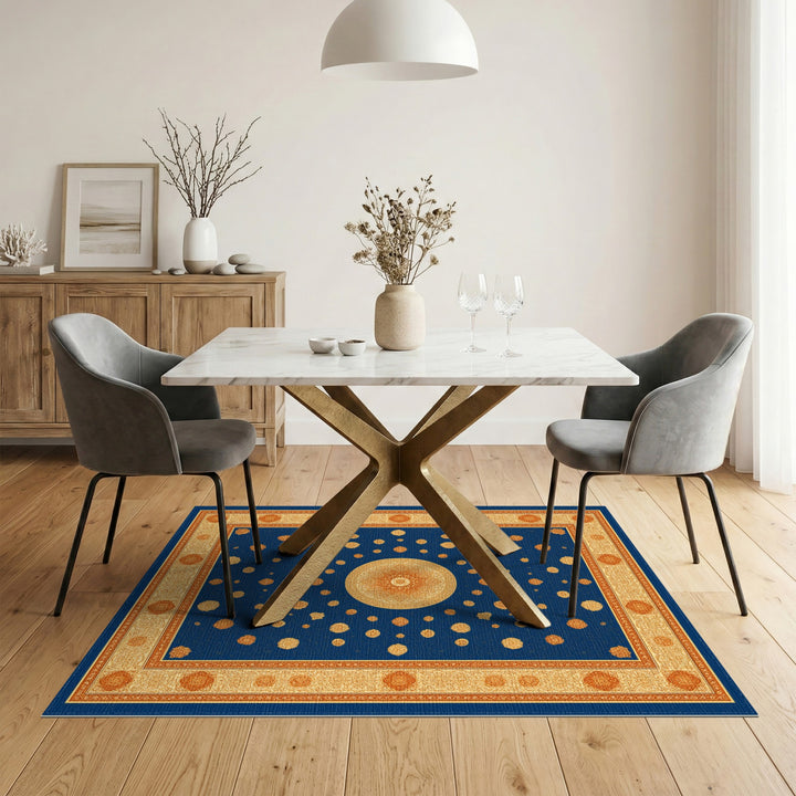 Blue Gold Mandala Area Rug
