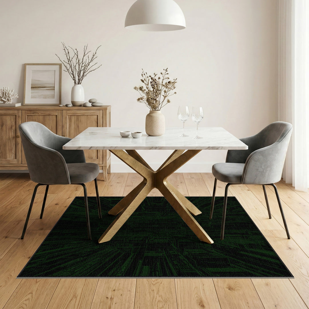 Green Geometric Cityscape Area Rug
