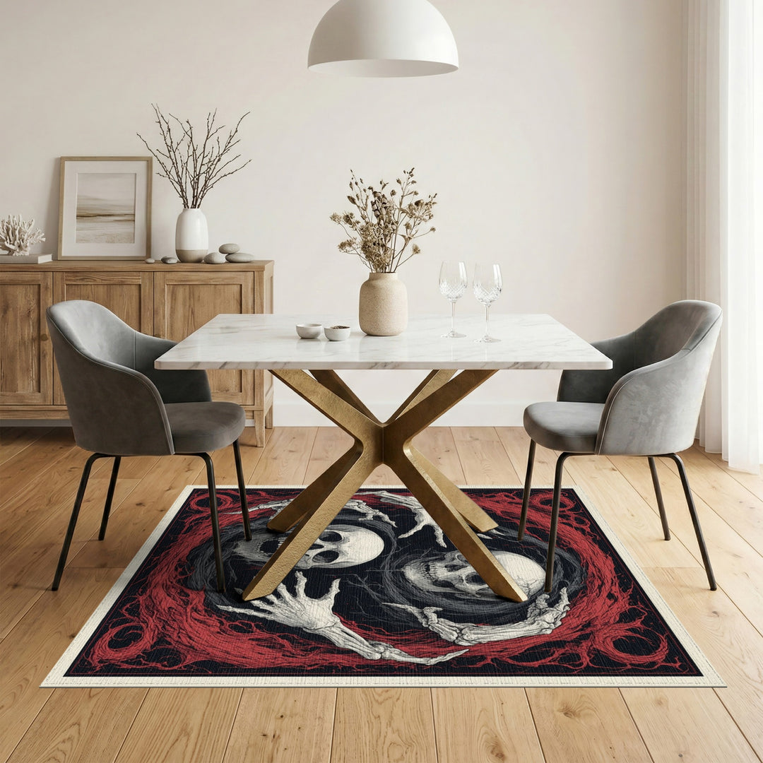 Gothic Skull Hands Red Swirl Rug