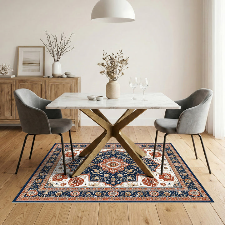 Navy Blue Persian Floral Medallion Blue and Teal Area Rug