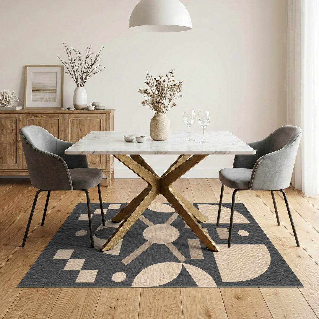 Beige Geometric Circular Area Rug