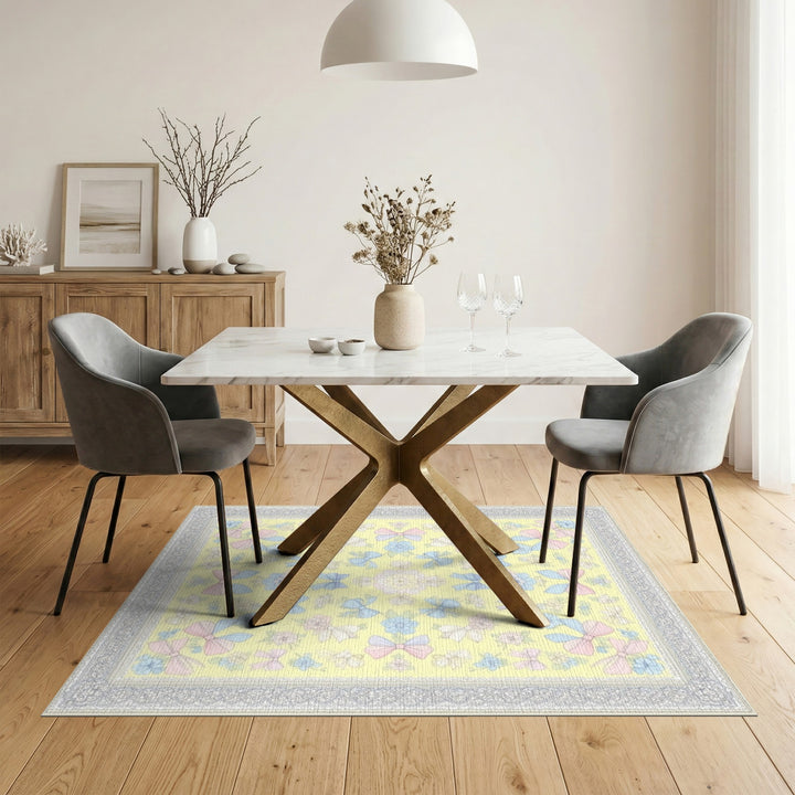 Pastel Bow Floral Yellow Area Rug