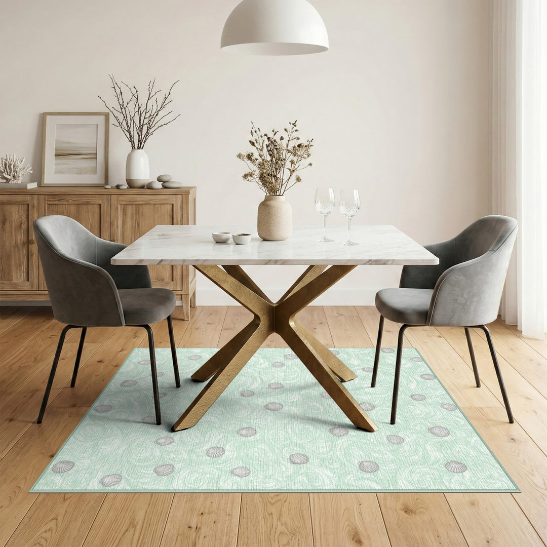 Mint Green Seashell Coastal Area Rug