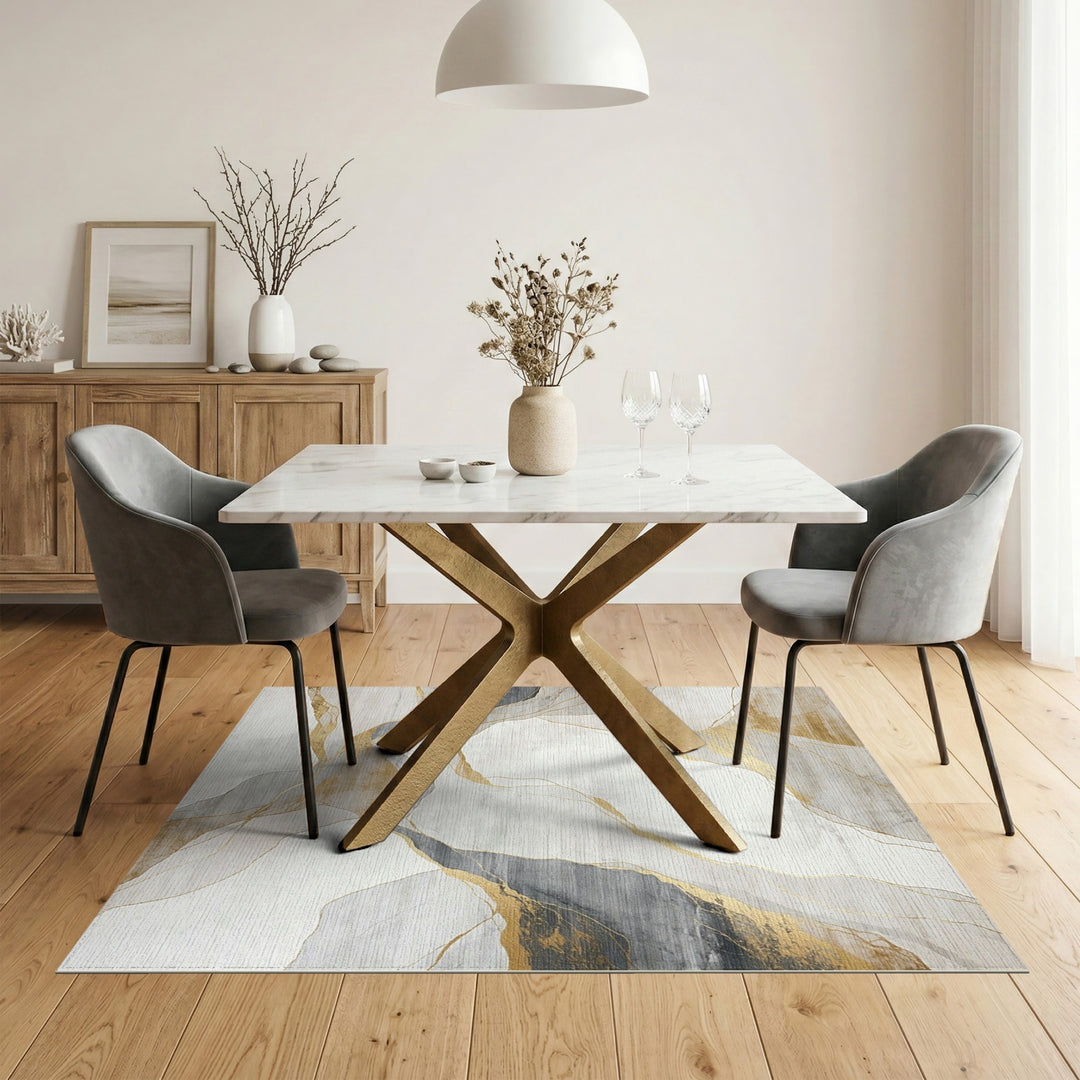 Gold and Silver Abstract Gold Marble Area Rug