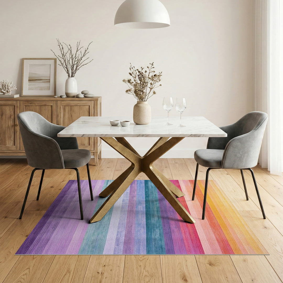 Multi-color and Patterns Rainbow Striped Multi-Color Area Rug