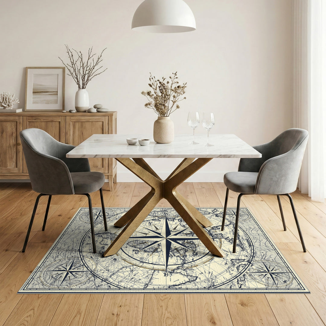 Vintage Nautical Compass Map Area Rug