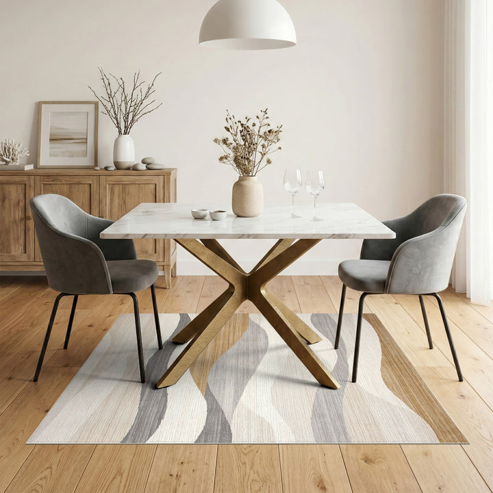 Wave Abstract Wave Beige Neutral Area Rug