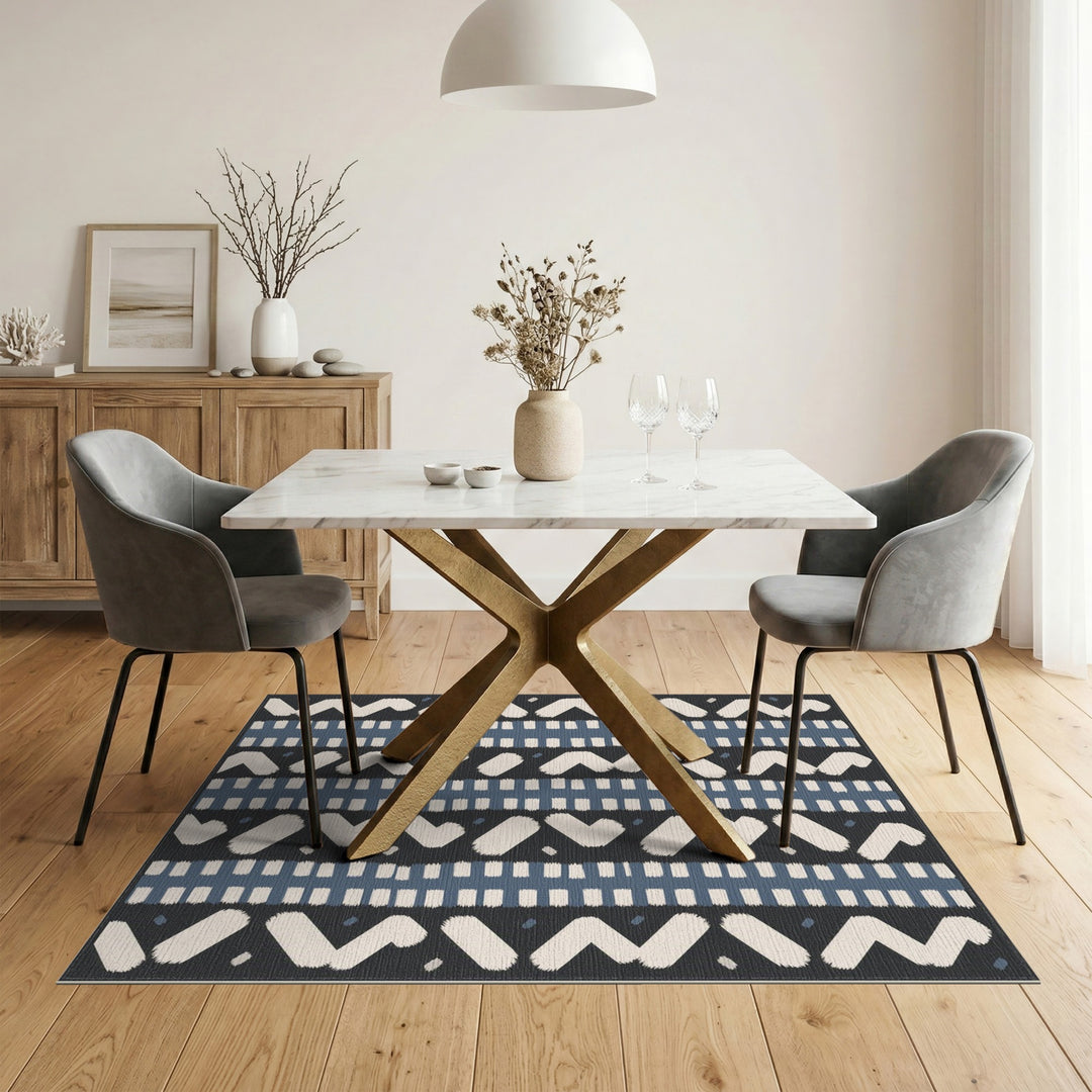 Navy Blue Tribal Chevron Area Rug