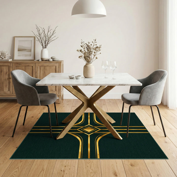 Green Gold Geometric Area Rug