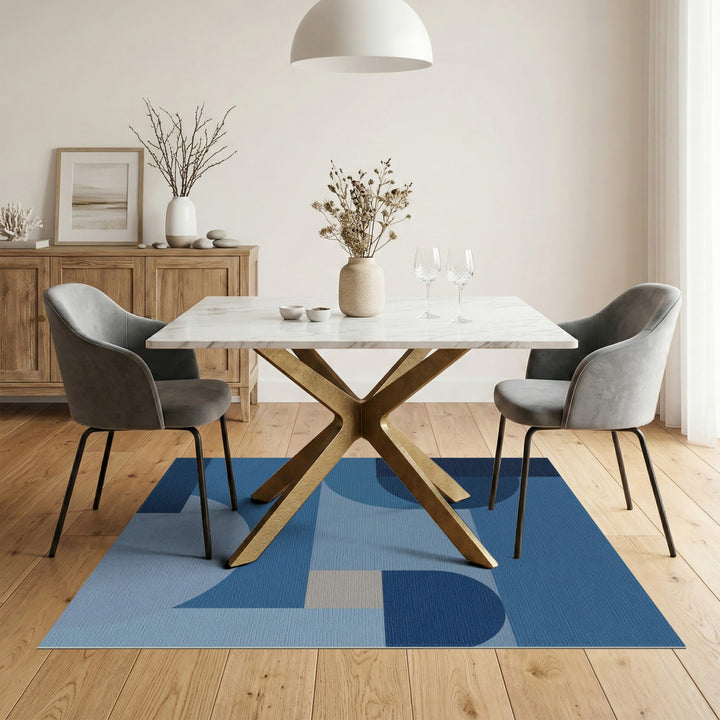Blue and Teal Blue Geometric Area Rug