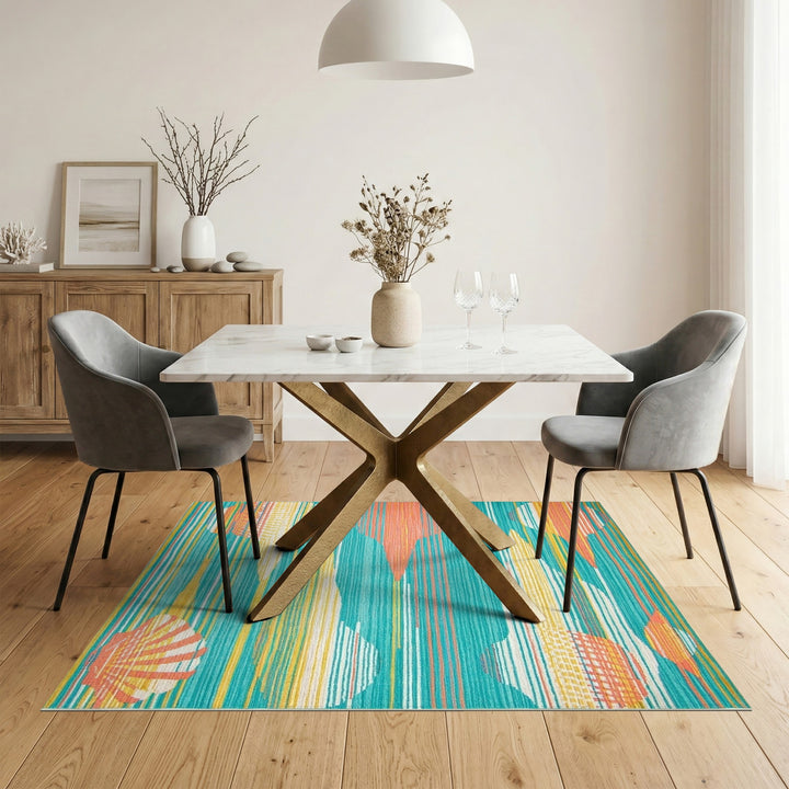 Coastal Teal Seashell Area Rug