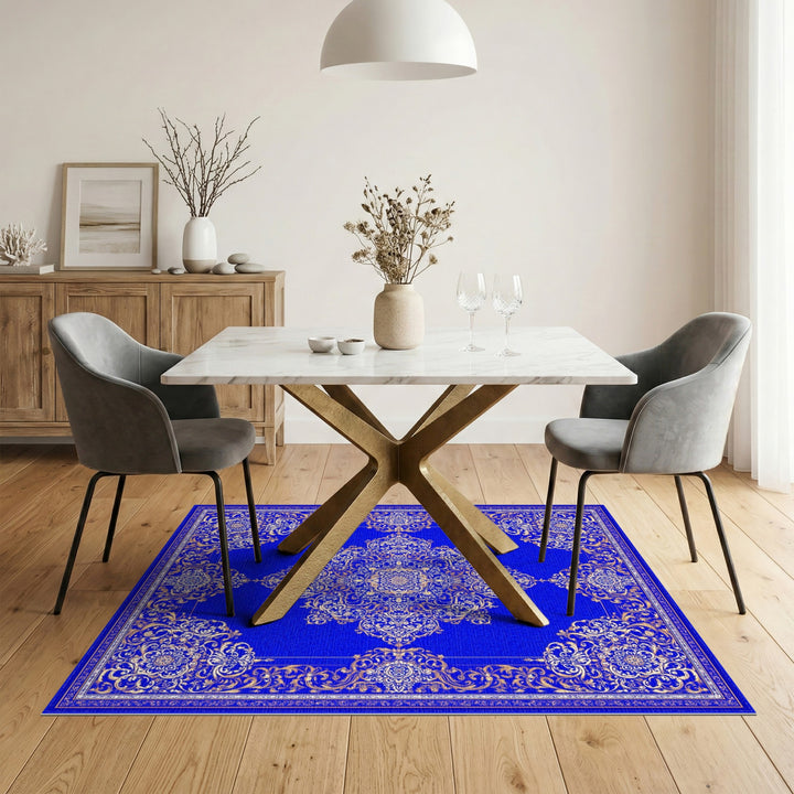 Blue and Teal Blue Gold Traditional Persian Area Rug