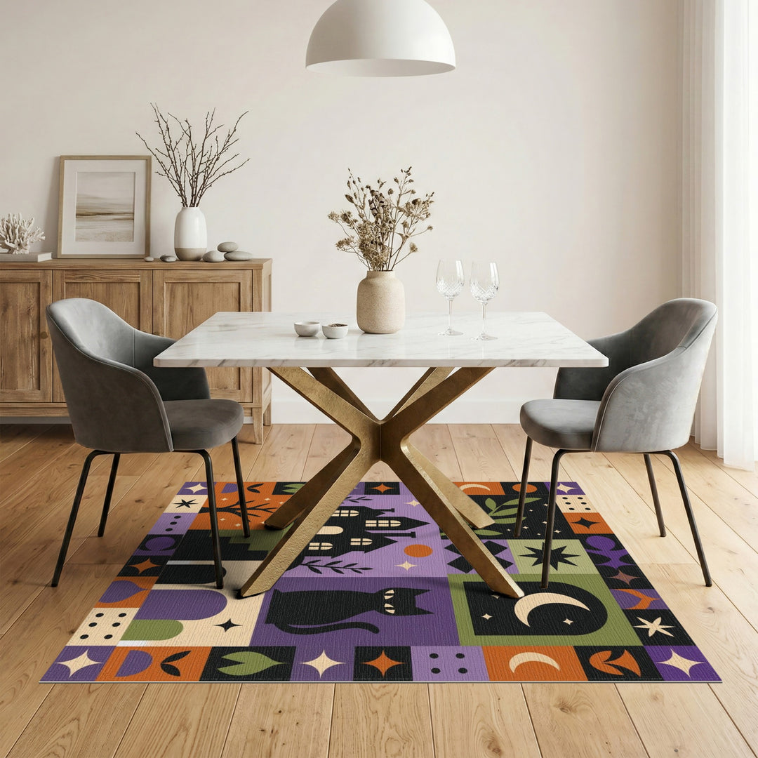 Black Cat Patchwork Geometric Area Rug