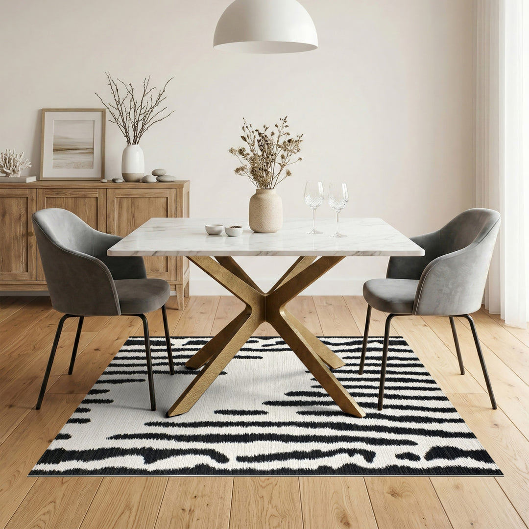 Black White Abstract Vertical Stripe Rug