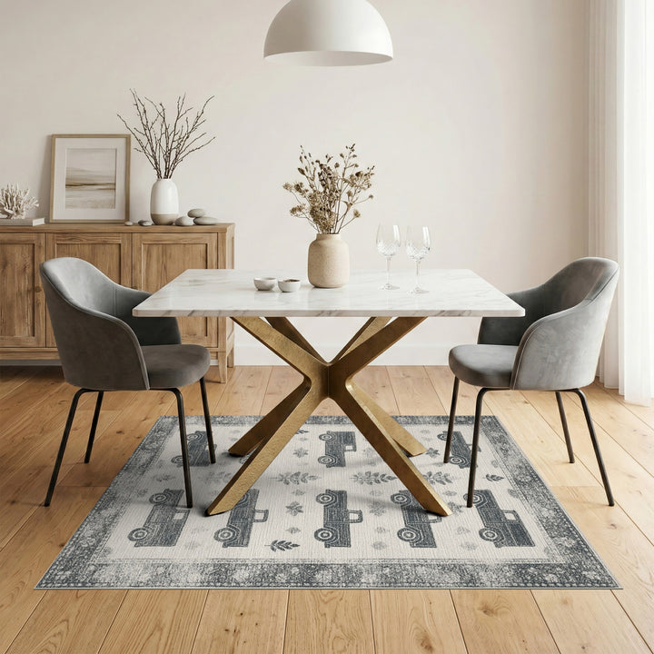 Vintage Truck Grey Area Rug