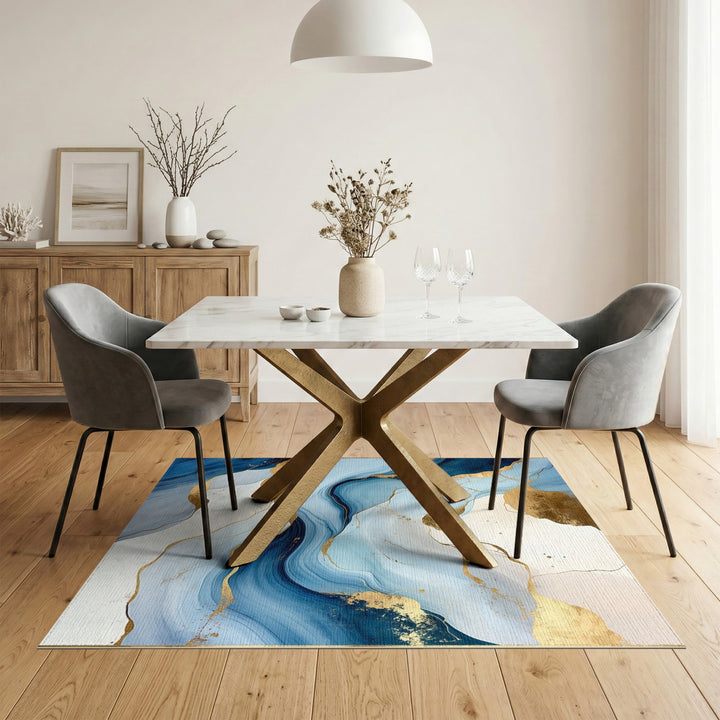 Blue Gold Abstract Flow Area Rug