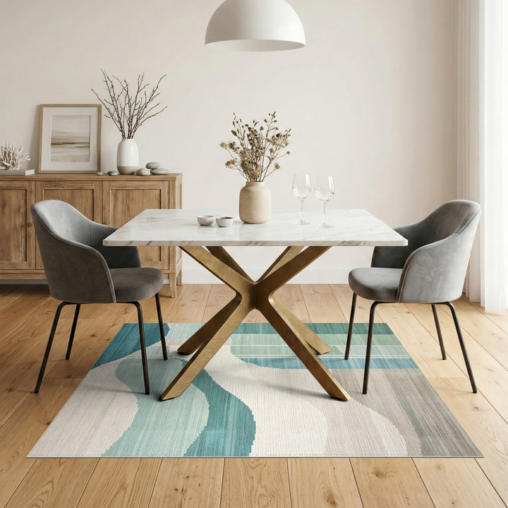 Blue Teal Wave Abstract Area Rug