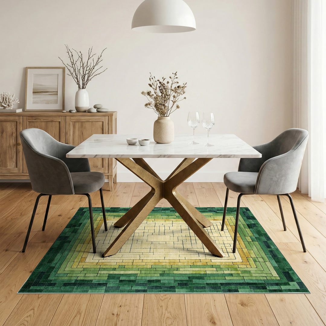 Green Geometric Maze Geometric Modern Area Rug