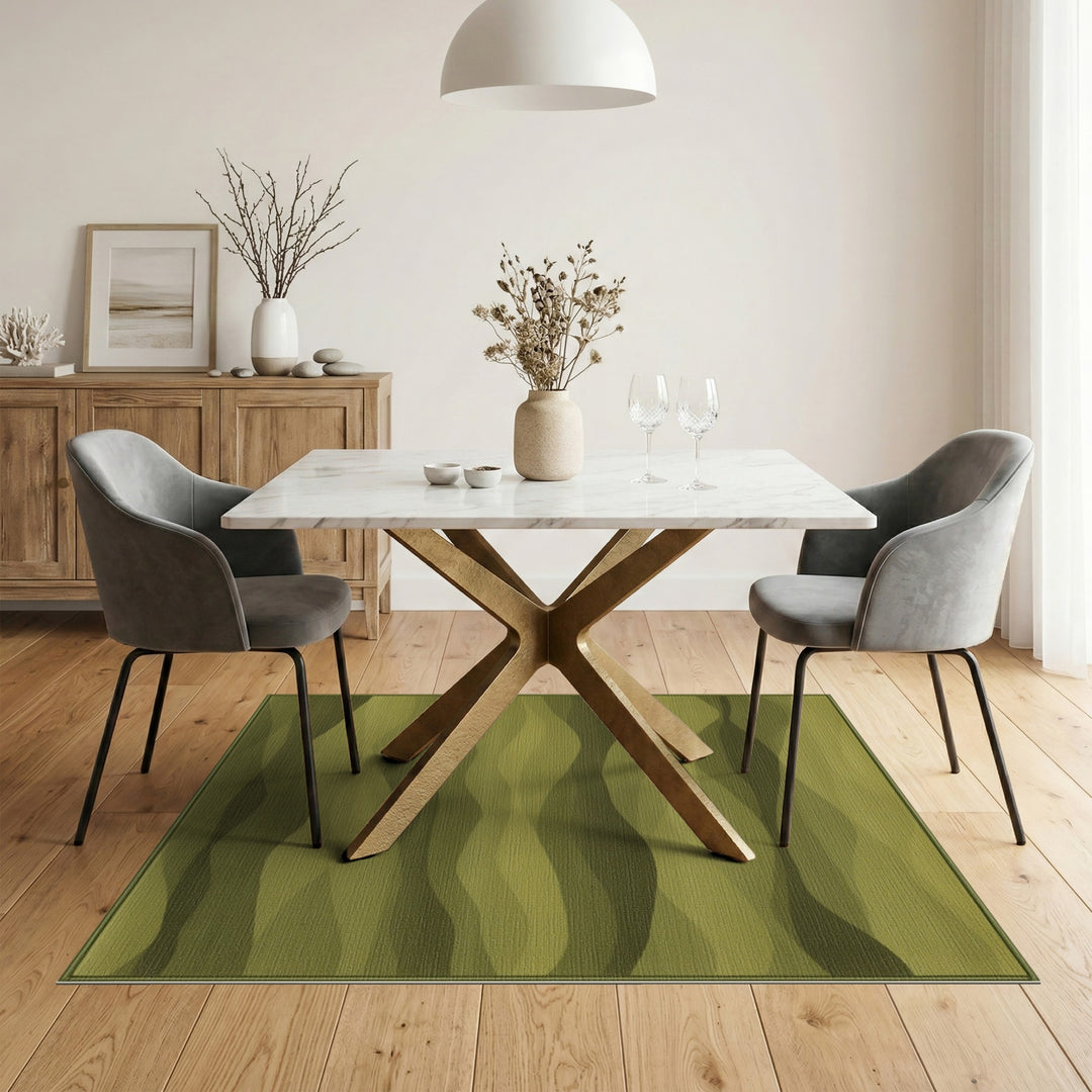 Green Layered Waves Abstract Area Rug