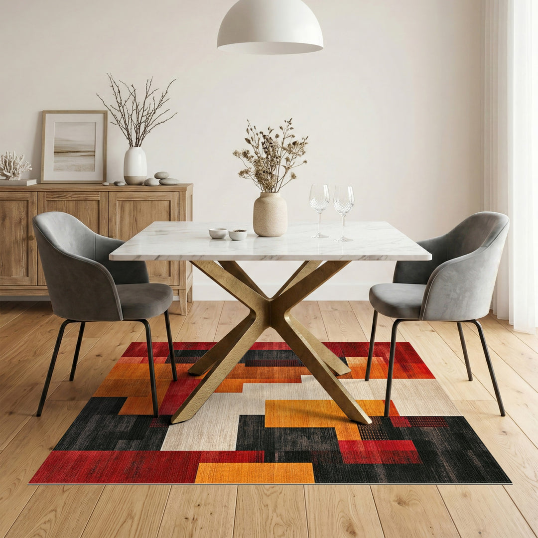 Geometric Modern Multi-color and Patterns Bold Geometric Red Orange Area Rug