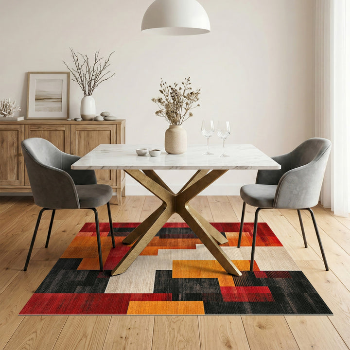 Geometric Modern Multi-color and Patterns Bold Geometric Red Orange Area Rug