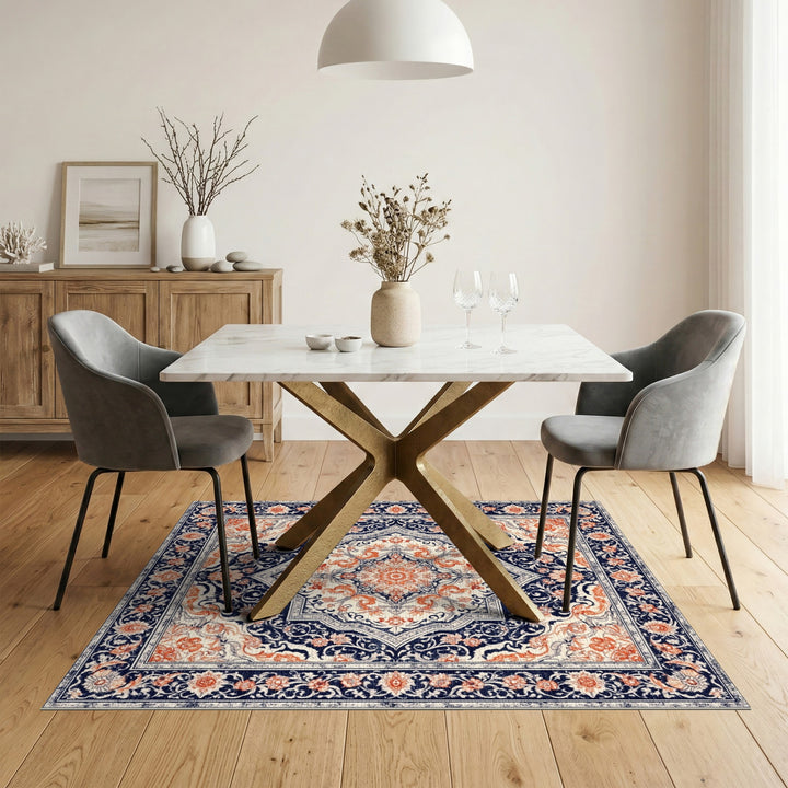Navy Orange Traditional Persian Area Rug