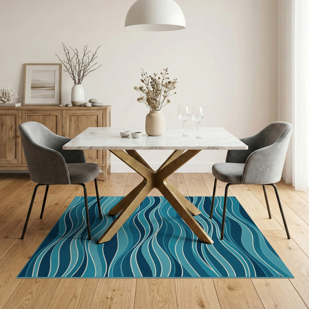 Teal Wave Blue Coastal Area Rug