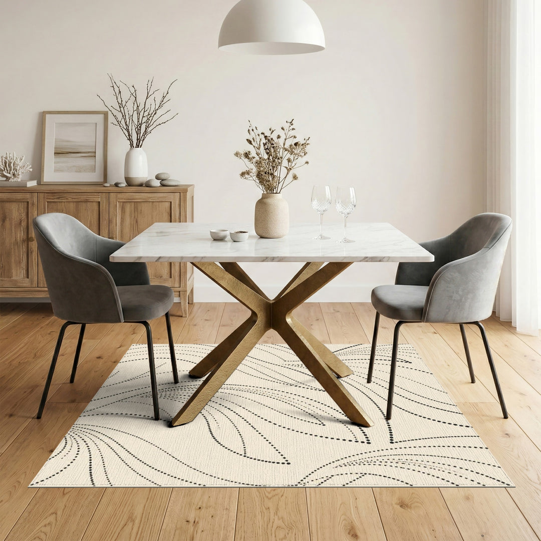 Black Dot Swirl Beige Area Rug
