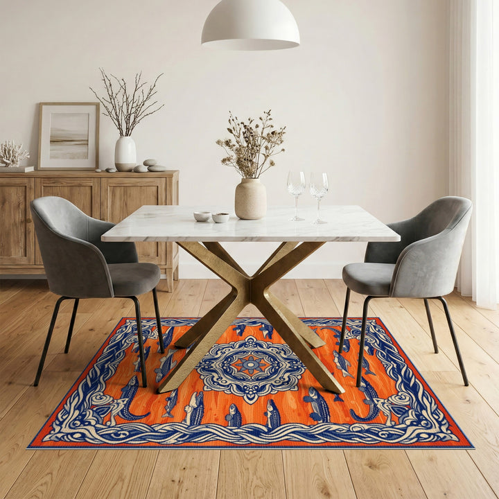 Orange Alligator Fish Area Rug