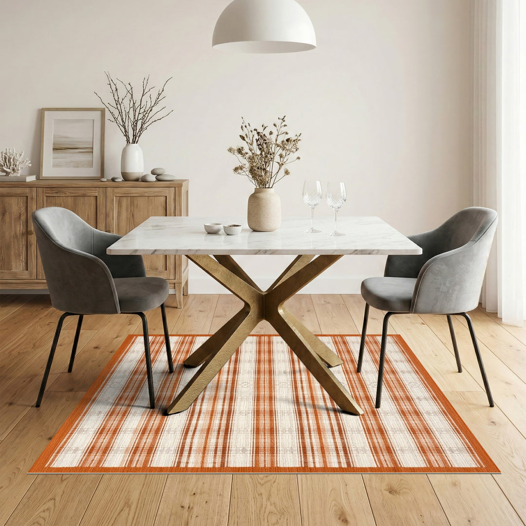 Orange Plaid Farmhouse Area Rug