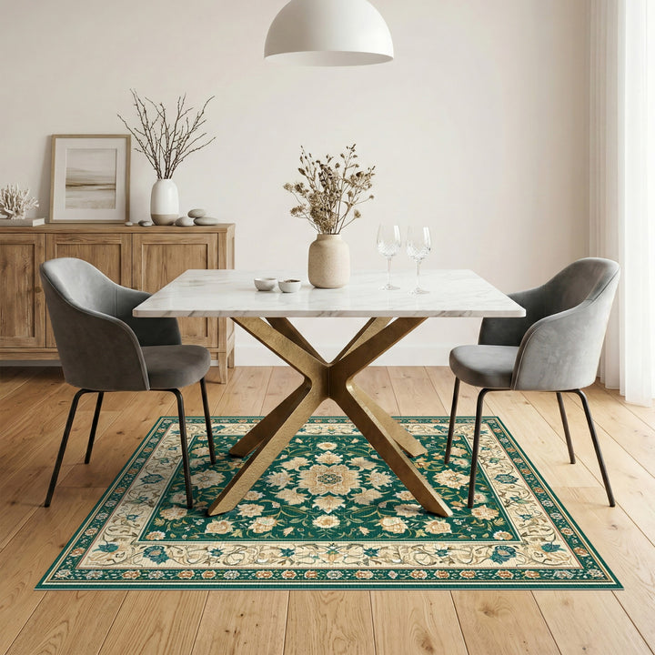 Green Floral Vintage Area Rug