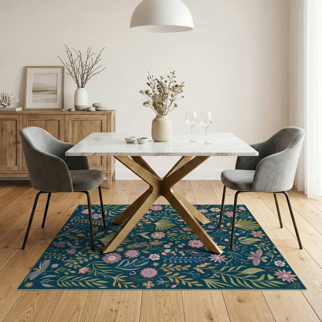 Teal Floral Vintage Area Rug