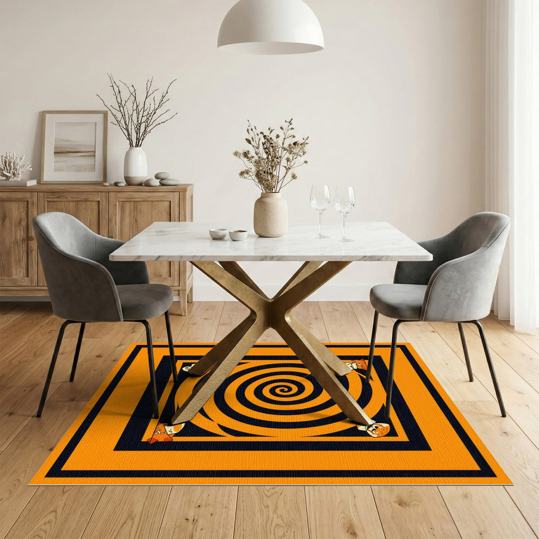 Orange Spiral Skull Washable Area Rug