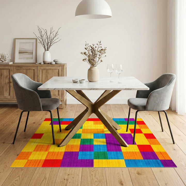 Vibrant Geometric Block Multi-Color Area Rug