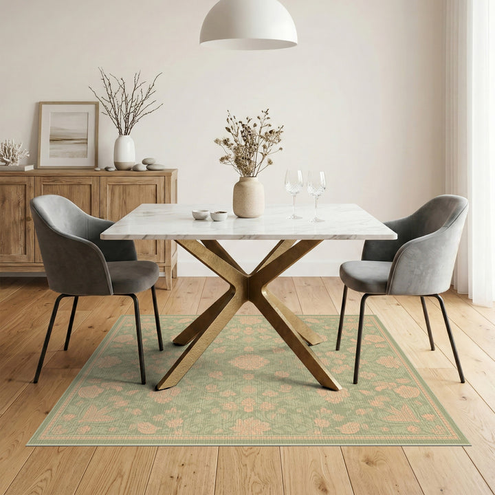 Sage Green Floral Vintage Area Rug