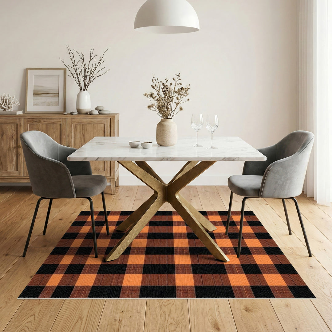 Orange Checkered Area Rug