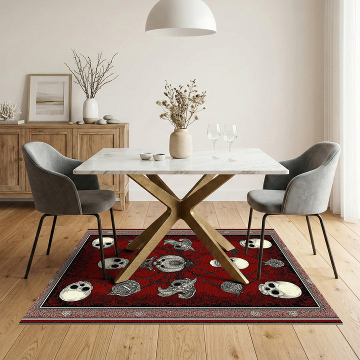 Distressed Vintage Red Gothic Skull Area Rug