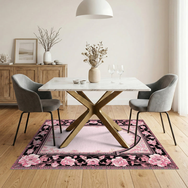 Pink Rose Arch Floral Area Rug