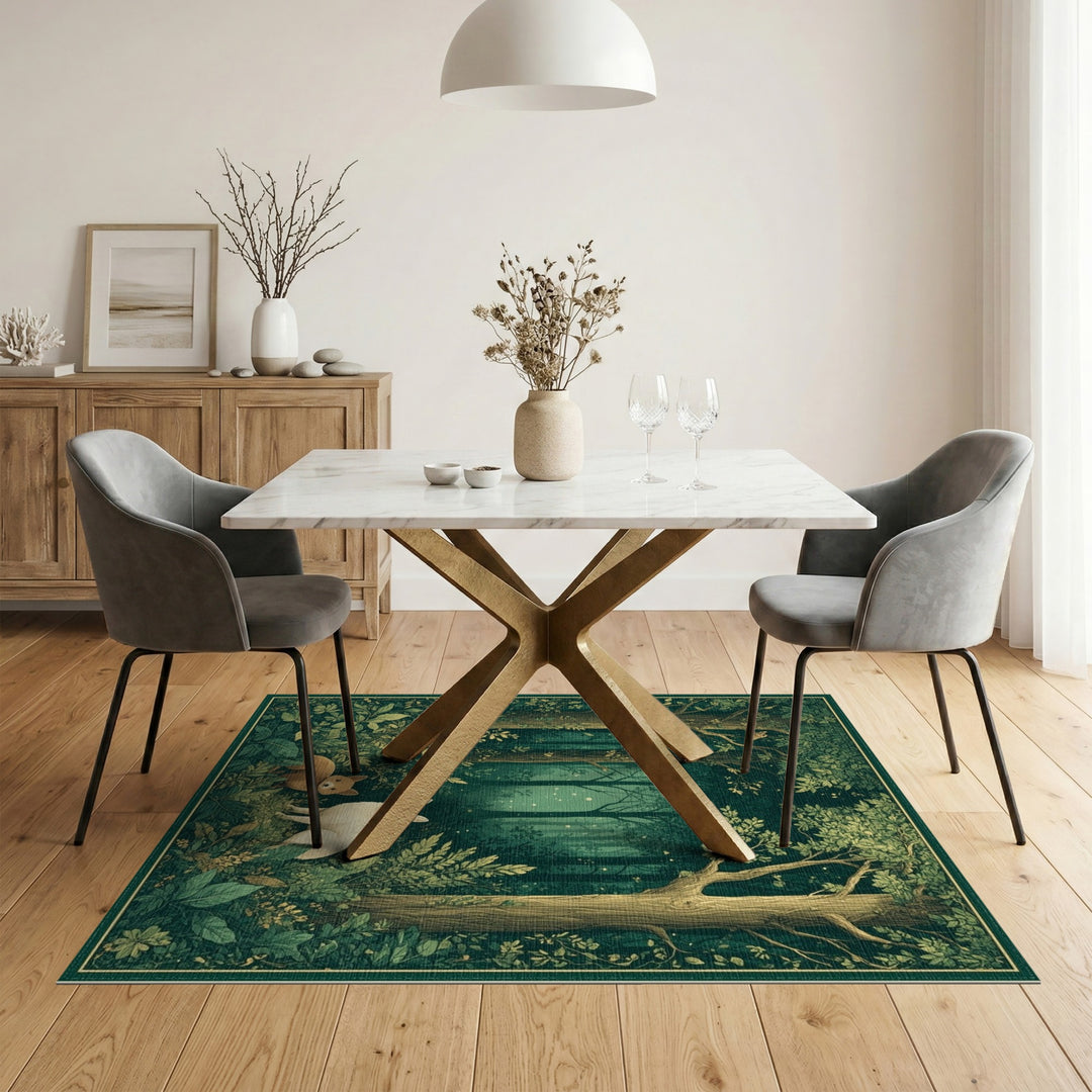 Enchanted Forest Foxes Green Area Rug