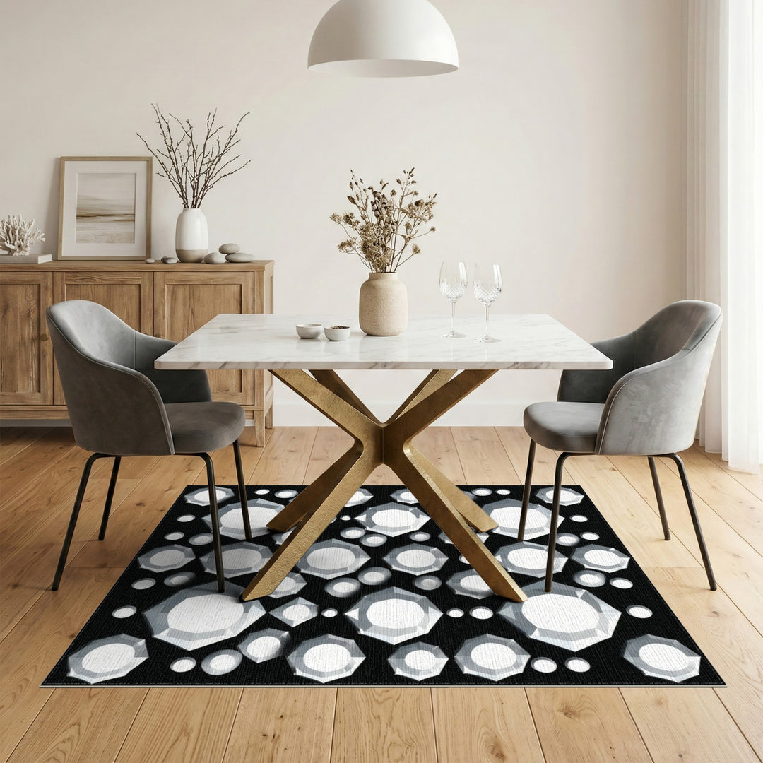 Black White Gemstone Cluster Area Rug