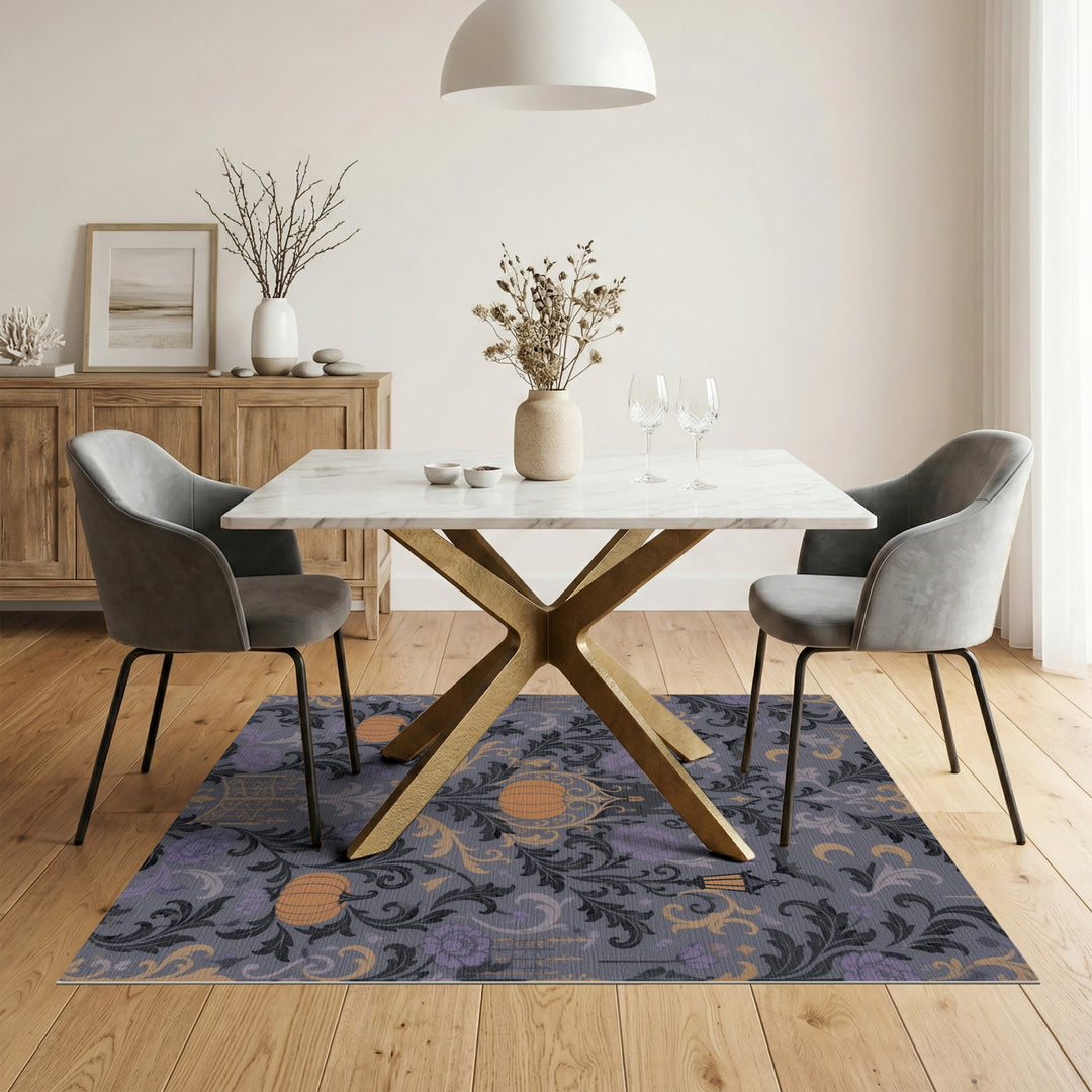 Grey Halloween Pumpkin Damask Area Rug