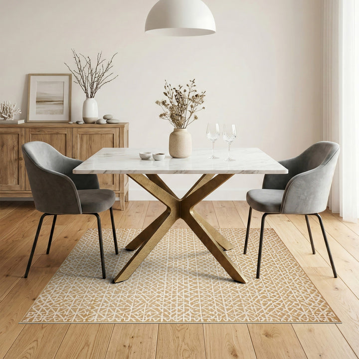 Beige Geometric Lattice Area Rug