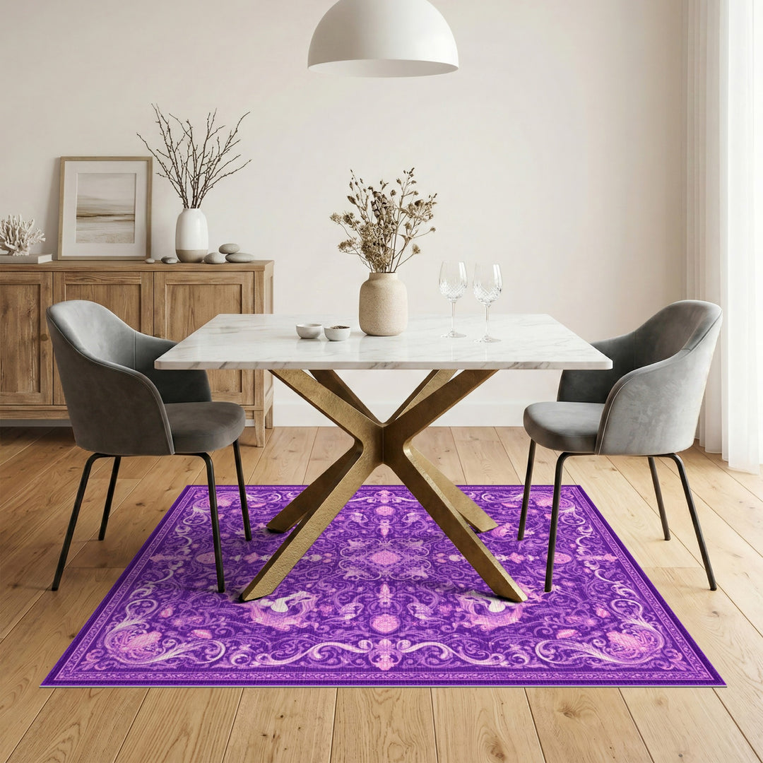 Purple Floral Unicorn Washable Area Rug