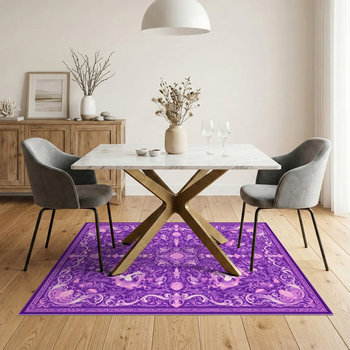 Purple Floral Unicorn Washable Area Rug