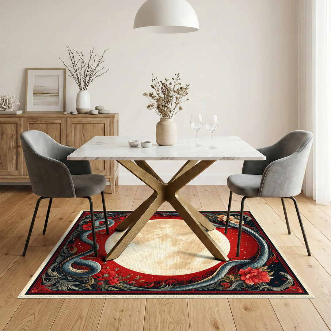Celestial Serpent Moon Red Area Rug