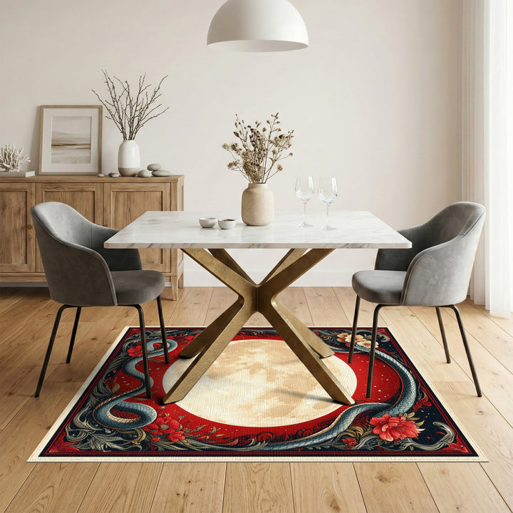 Celestial Serpent Moon Red Area Rug