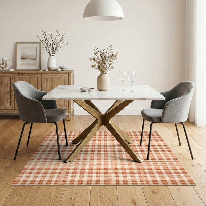 Geometric Modern Orange Checkered Plaid Area Rug